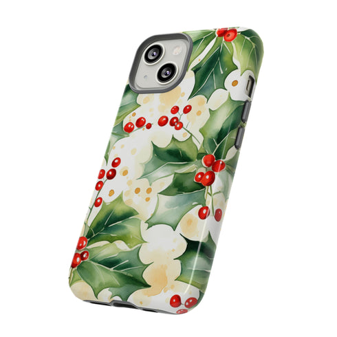 Christmas Holly on a Golden Background - Impact Resistant Phone Case